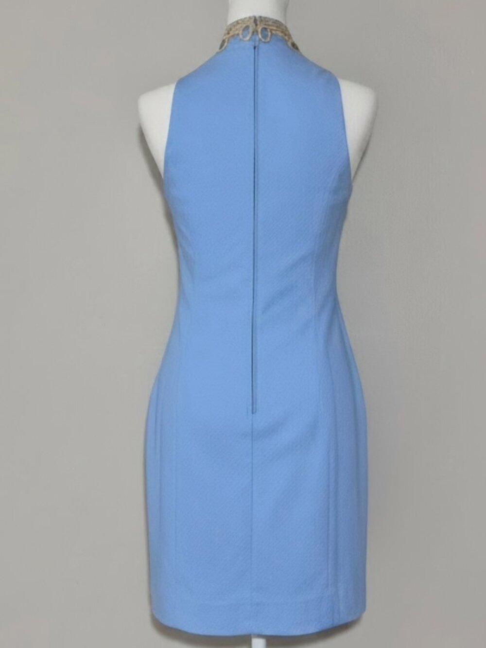 Lilly Pulitzer Blue Textured Sleeveless Dress with Gold Embroidery Size 00 - Picture 5 of 13